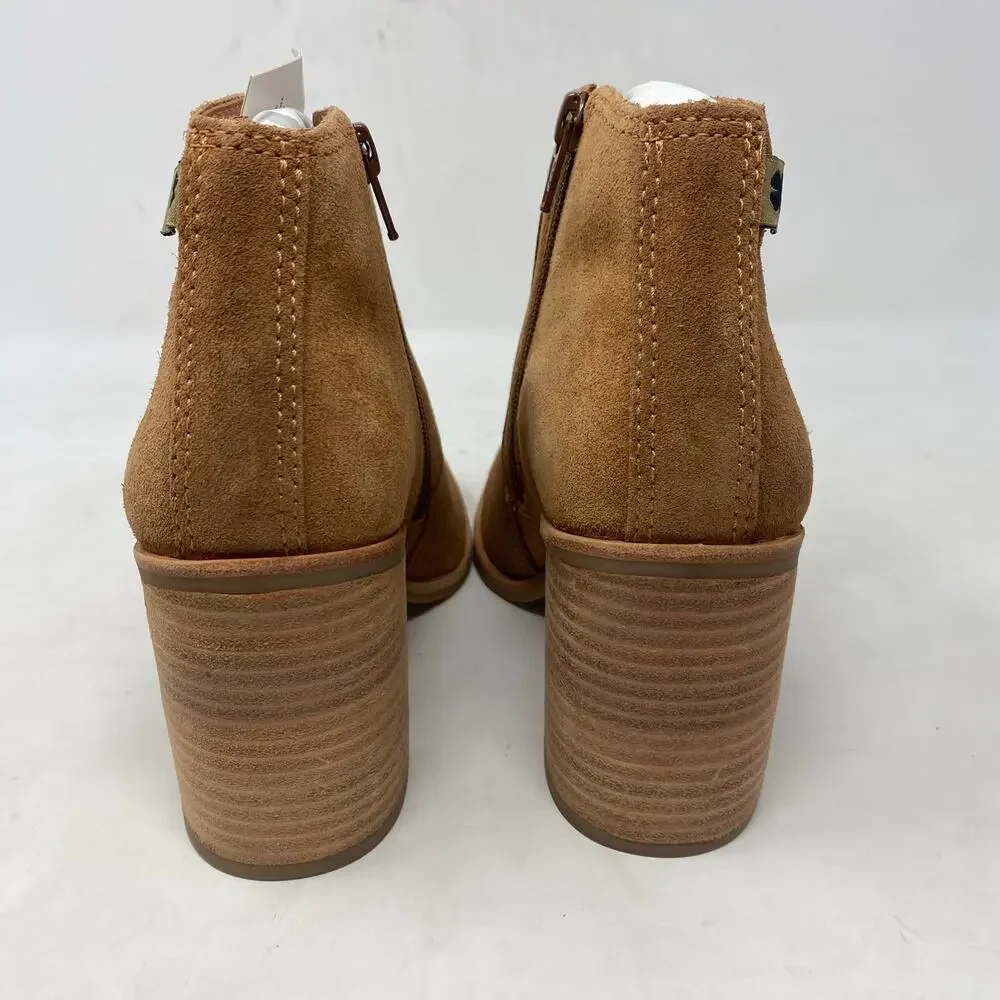 Lucky Brand Boots Pellyon Brown Suede Leather Block Heel Ankle Womens Size 6